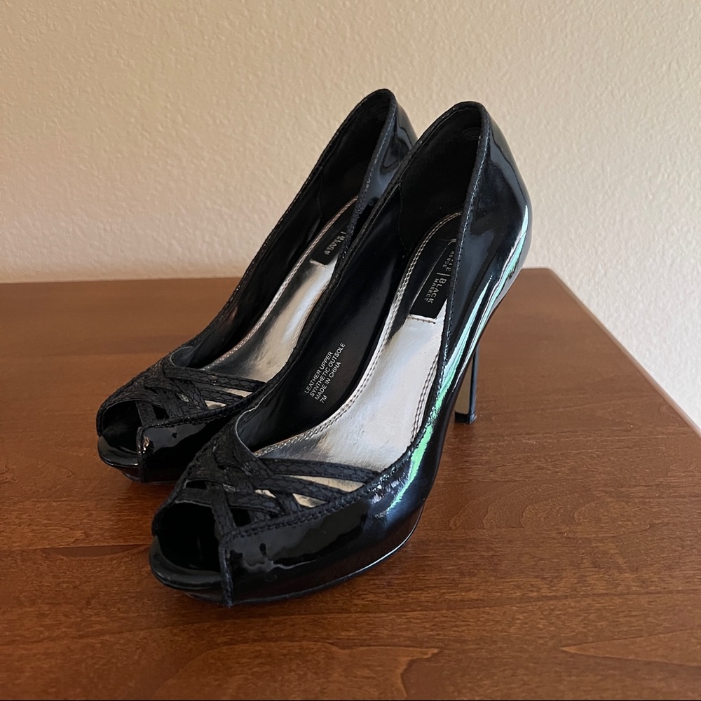 White House Black Market Black Patent Peep Toe Heels